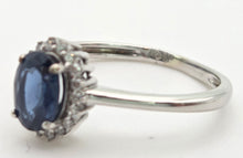 Load image into Gallery viewer, 1886 Vintage: Petite 18ct White Gold  Blue Sapphire 18 Diamonds Dress Ring