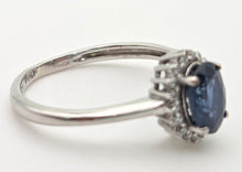 Load image into Gallery viewer, 1886 Vintage: Petite 18ct White Gold  Blue Sapphire 18 Diamonds Dress Ring