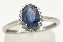 Load image into Gallery viewer, 1886 Vintage: Petite 18ct White Gold  Blue Sapphire 18 Diamonds Dress Ring