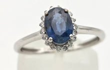 Load image into Gallery viewer, 1886 Vintage: Petite 18ct White Gold  Blue Sapphire 18 Diamonds Dress Ring