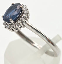 Load image into Gallery viewer, 1886 Vintage: Petite 18ct White Gold  Blue Sapphire 18 Diamonds Dress Ring