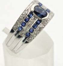 Load image into Gallery viewer, 2188 Vintage: Art Deco Style 9ct White Gold Blue Sapphires Natural Diamonds Ring