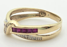 Load image into Gallery viewer, 2271 Vintage: 9ct Gold Rubies Natural Diamonds Crossover Dress/StackercRing