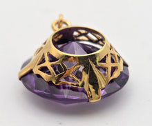 Load image into Gallery viewer, 2330 Large Gild Round Cut Purple Sapphire Basket Set Pendant - Total Statement piece