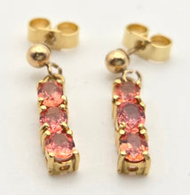 Load image into Gallery viewer, 2337 18ct Gold Padparadscha Orange Sapphires Drop Stud Earrings