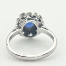 Load image into Gallery viewer, 6440 Vintage: 18ct White Gold Ceylon Blue Sapphire Diamonds Cluster Ring