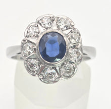 Load image into Gallery viewer, 6440 Vintage: 18ct White Gold Ceylon Blue Sapphire Diamonds Cluster Ring