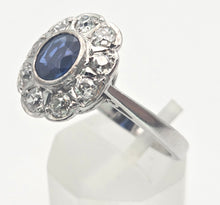 Load image into Gallery viewer, 6440 Vintage: 18ct White Gold Ceylon Blue Sapphire Diamonds Cluster Ring