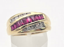 Cargar imagen en el visor de la galería, 1878 Vintage 18ct Gold Rubies Natural Diamonds Tiered Crossover Ring
