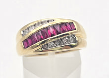 Cargar imagen en el visor de la galería, 1878 Vintage 18ct Gold Rubies Natural Diamonds Tiered Crossover Ring