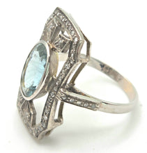 Load image into Gallery viewer, 2057 18ct White Gold Large Blue Aquamarine (2.41ct) Rose-Cut Diamonds  Art Deco Style Panel Ring