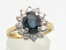 Load image into Gallery viewer, 2366 18ct Gold French Blue Sapphire (1.5ct) Diamonds (0.6ct) Cluster Ring