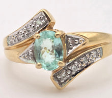 Load image into Gallery viewer, 2370 18ct Gold Blue Aquamarine  Diamonds Bypass Cocktail Ring