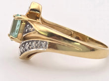 Load image into Gallery viewer, 2370 18ct Gold Blue Aquamarine  Diamonds Bypass Cocktail Ring
