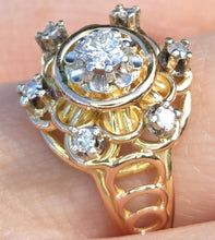 Load image into Gallery viewer, 6442: Vintage: 18ct Gold Brilliant & Round Cut Natural Diamonds Cluster Ring