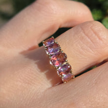 Load image into Gallery viewer, 2273 Vintage: 9ct Gold 5 Caribbean Topaz Diamonds Half-Hoop Dress Ring