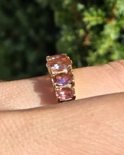Load image into Gallery viewer, 2273 Vintage: 9ct Gold 5 Caribbean Topaz Diamonds Half-Hoop Dress Ring