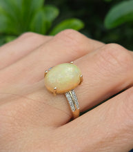 Load image into Gallery viewer, 2270 Vintage: 9ct Gold Oval cabochon White Opal 20 Natural Diamonds Cocktail Ring