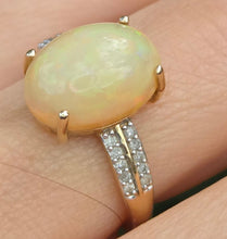 Load image into Gallery viewer, 6467 Vintage: 9ct Gold Oval cabochon White Opal 20 Natural Diamonds Cocktail Ring