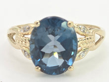 Load image into Gallery viewer, 2130 Vintage: 9ct Gold London Blue Topaz Natural Diamonds Dress Ring