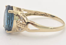 Load image into Gallery viewer, 2130 Vintage: 9ct Gold London Blue Topaz Natural Diamonds Dress Ring