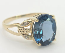 Load image into Gallery viewer, 2130 Vintage: 9ct Gold London Blue Topaz Natural Diamonds Dress Ring