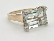 Load image into Gallery viewer, 2392 Vintage: 9ct Gold Large Emerald Cut Aquamarine 16 Natural Diamonds Cocktail Ring