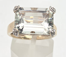 Load image into Gallery viewer, 2392 Vintage: 9ct Gold Large Emerald Cut Aquamarine 16 Natural Diamonds Cocktail Ring