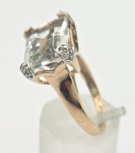 Load image into Gallery viewer, 2392 Vintage: 9ct Gold Large Emerald Cut Aquamarine 16 Natural Diamonds Cocktail Ring