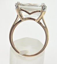 Load image into Gallery viewer, 2392 Vintage: 9ct Gold Large Emerald Cut Aquamarine 16 Natural Diamonds Cocktail Ring