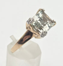Load image into Gallery viewer, 2392 Vintage: 9ct Gold Large Emerald Cut Aquamarine 16 Natural Diamonds Cocktail Ring