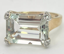 Load image into Gallery viewer, 2392 Vintage: 9ct Gold Large Emerald Cut Aquamarine 16 Natural Diamonds Cocktail Ring