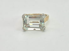 Load image into Gallery viewer, 2392 Vintage: 9ct Gold Large Emerald Cut Aquamarine 16 Natural Diamonds Cocktail Ring