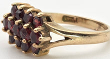 Load image into Gallery viewer, Vintage: 9ct Gold Rich Red Garnets Tiered Cluster Ring- From 1974