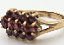 Load image into Gallery viewer, Vintage: 9ct Gold Rich Red Garnets Tiered Cluster Ring- From 1974
