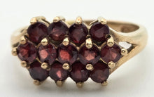 Load image into Gallery viewer, Vintage: 9ct Gold Rich Red Garnets Tiered Cluster Ring- From 1974