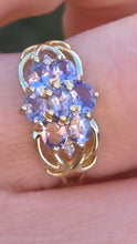 Load image into Gallery viewer, 6229 Vintage; 9ct Gold Blue Tanzanites Round Cut Diamonds Dress Ring