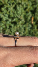 Load image into Gallery viewer, Antique: 9ct Rose Gold Cultured Pearl 11 Natural Diamonds Dress Ring