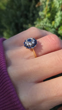 Load image into Gallery viewer, 2203 Vintage 18ct Gold 13 Blue Sapphires 8 Natural Diamonds Flower Head ring
