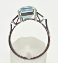 Load image into Gallery viewer, 1867 Vintage: 18ct White Gold Emerald Cut Blue Aquamarine Diamonds Cocktail Ring