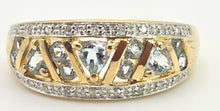 Load image into Gallery viewer, 2462 Vintage: 9ct Gold Swiss Blue topaz 18 Natural Diamonds Openwork Ring