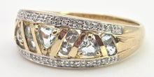 Load image into Gallery viewer, 2462 Vintage: 9ct Gold Swiss Blue topaz 18 Natural Diamonds Openwork Ring