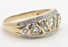 Load image into Gallery viewer, 2462 Vintage: 9ct Gold Swiss Blue topaz 18 Natural Diamonds Openwork Ring