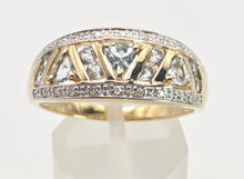 Load image into Gallery viewer, 2462 Vintage: 9ct Gold Swiss Blue topaz 18 Natural Diamonds Openwork Ring