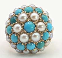 Load image into Gallery viewer, 2472 Vintage: 9ct Gold Turquoise Cultured Pearls "Bombe" Ring- From 1960