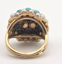 Load image into Gallery viewer, 2472 Vintage: 9ct Gold Turquoise Cultured Pearls "Bombe" Ring- From 1960