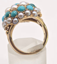 Load image into Gallery viewer, 2472 Vintage: 9ct Gold Turquoise Cultured Pearls "Bombe" Ring- From 1960