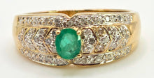 Cargar imagen en el visor de la galería, 2524 Vintage: 9ct Gold Emerald 46 Natural Diamonds Art Deco Style Ring
