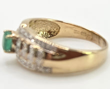 Cargar imagen en el visor de la galería, 2524 Vintage: 9ct Gold Emerald 46 Natural Diamonds Art Deco Style Ring