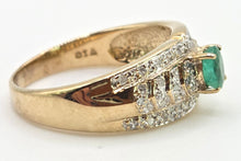 Cargar imagen en el visor de la galería, 2524 Vintage: 9ct Gold Emerald 46 Natural Diamonds Art Deco Style Ring